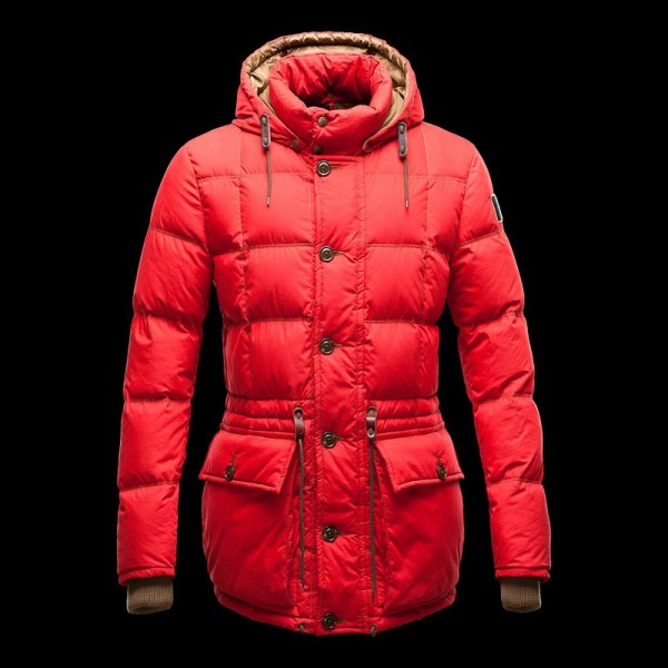 Moncler rosso Mock Collare Ruffle Banda Zipper E Slash Uomo Cappotti uscita